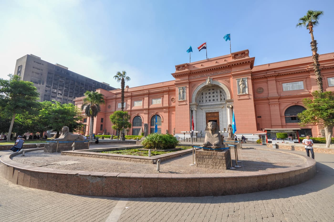The pink facade of the Egyptian Museum on Tahrir Square